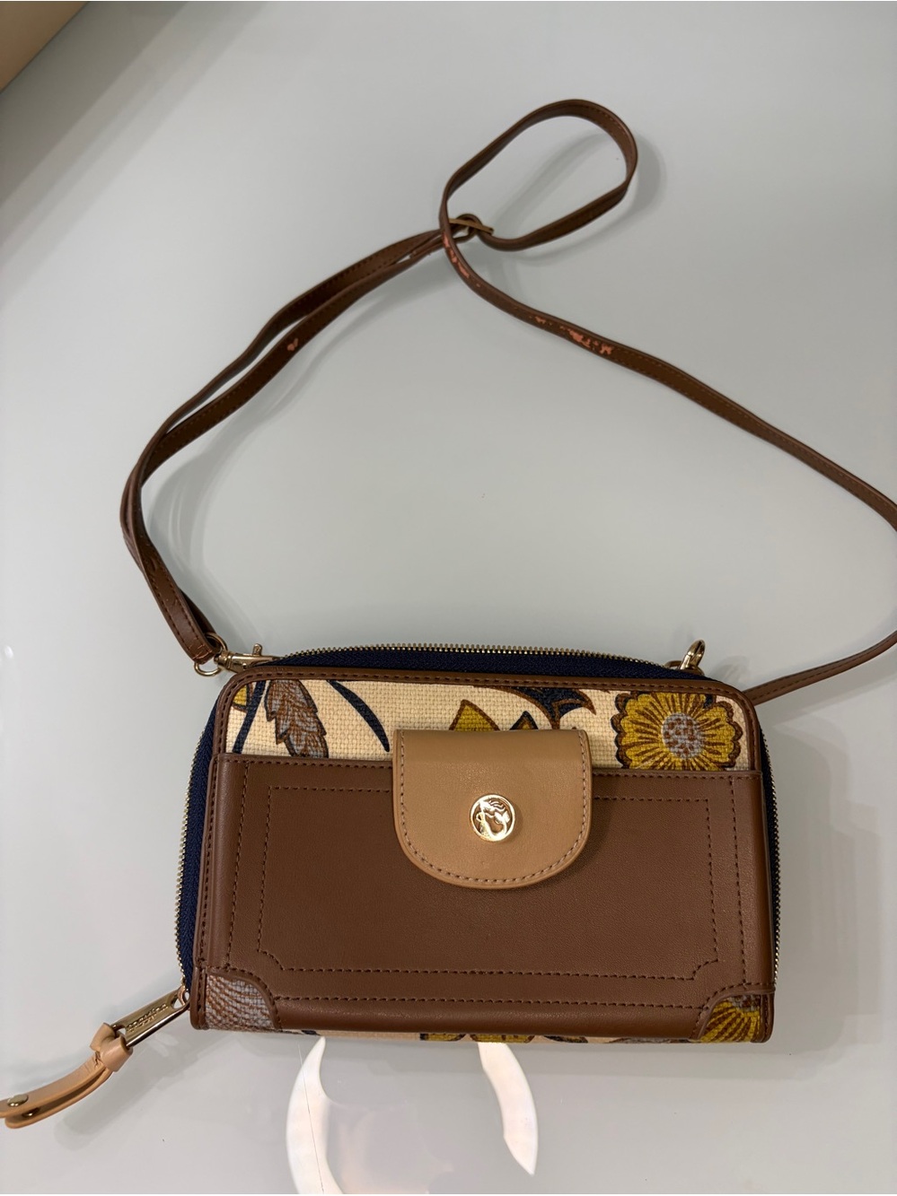 Spartina 449 Brown Floral Convertible Crossbody Wallet